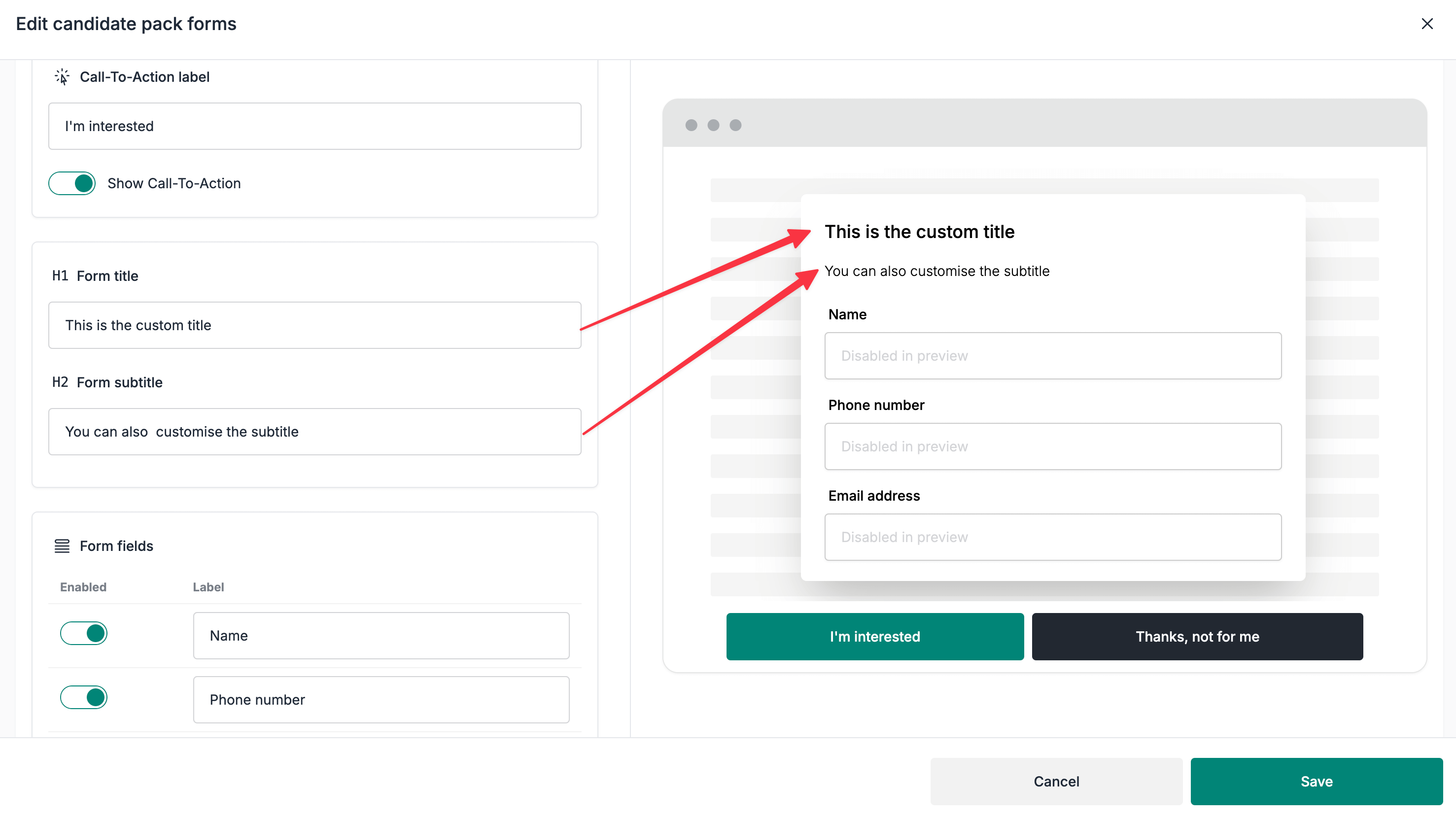 Customise the title and subtitle