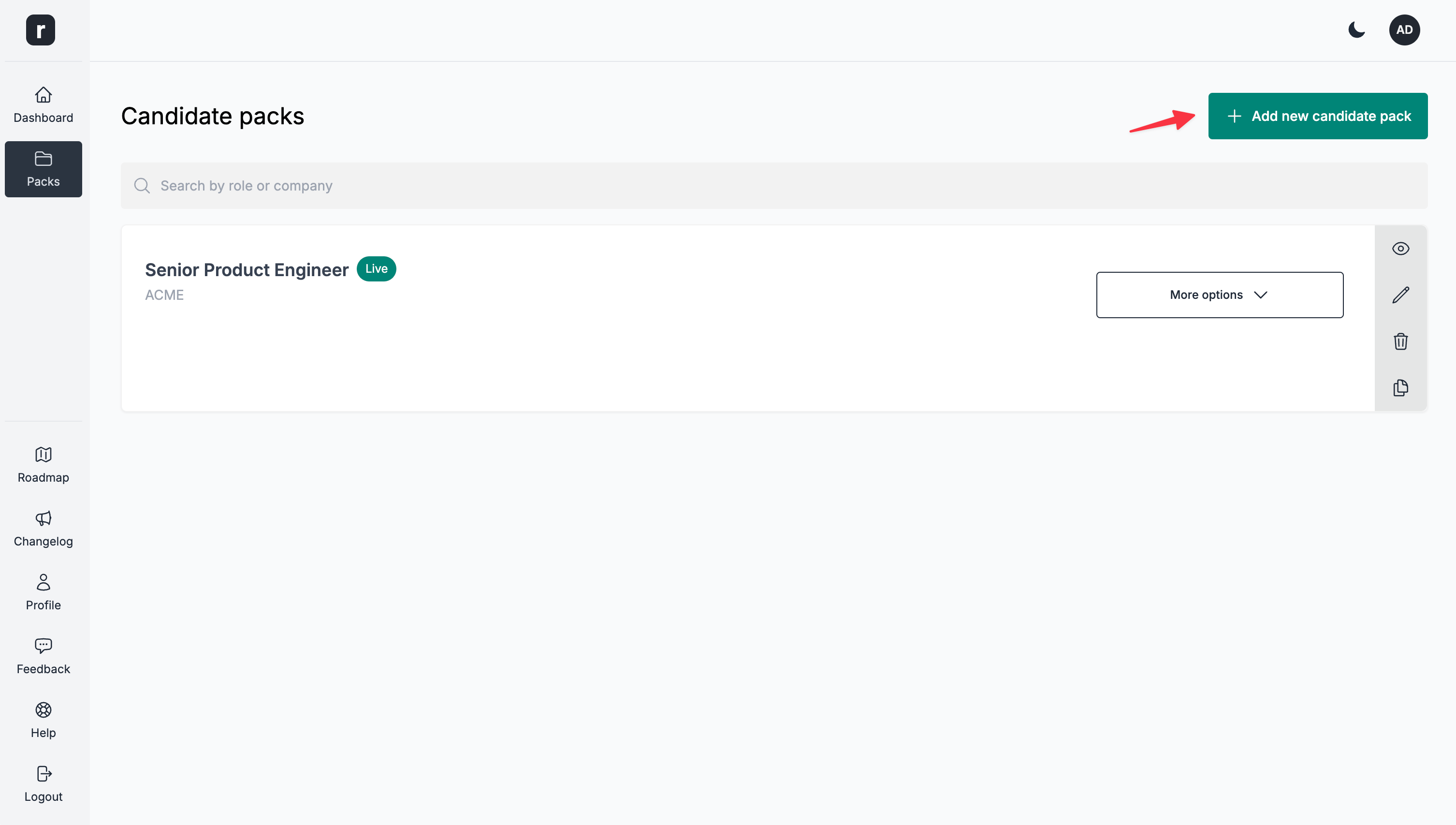 Create a new candidate pack